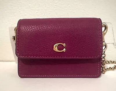 COACH C6718 Deep Plum  Pebbled Leather Half Flap Card Case Crossbody Bag • £77.08