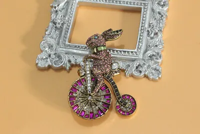 Luxury Noble Brooch Medieval Vintage Creative Little Rabbit Riding Bicycle Pins • $10