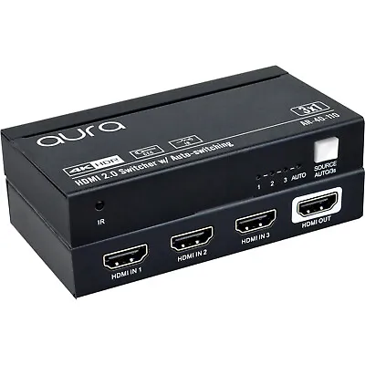 £44.99 • Buy Aura HDR HDMI Switch 4K 60Hz 3 In 1 Out IR Remote Auto Switching Compatible