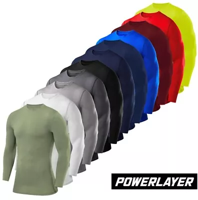 PowerLayer Compression Base Layers Mens Boys Crew Neck Top Running Sports • £14.99