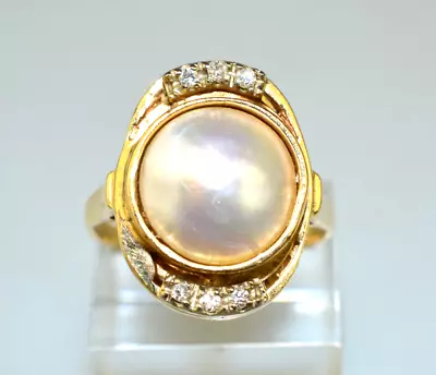 14k Yellow Gold 8.6 Mm Mabe Pearl & Diamond Accent Ring Size 5.75 • $495