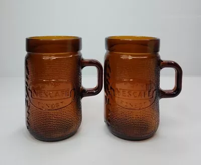 Nescafe Vintage Retro RARE Set Of 2 Amber Glass Mugs 300ml  • $59