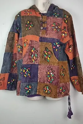 £24.99 • Buy S-5XL Stonewashed Patchwork Hooded Boho Shirt Pullover Hippy Festival Kurta CS33