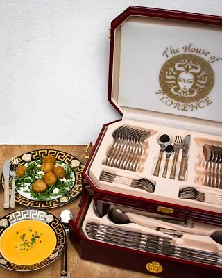 Beautifully Presented Luxurious 72pcs Cutlery Set In Wooden Case Gold Design • $285.95