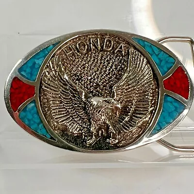 Vintage Honda Motorcycle 1980's TT Stone Turquorise & Coral Silver Belt Buckle • $19.99