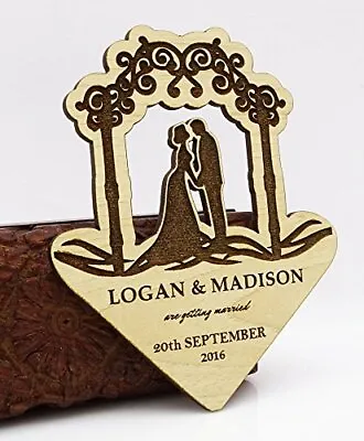 $47.29 • Buy Personalized Save The Date Wooden Engraved Magnets 10 Rustic Wedding-CNg