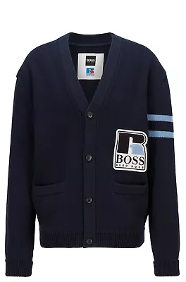 BOSS X Russell Athletic Cardigan Sweater In Cotton With Logo Relaxed - One Size • $265.75