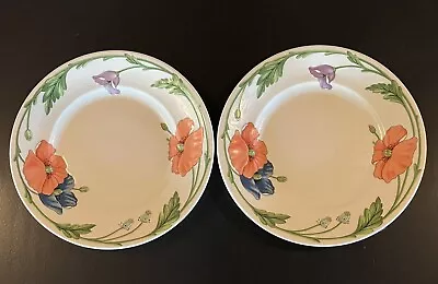 2 Villeroy & Boch Amapola Dinner Plates Two 10.5” Flowers In Relief • $39