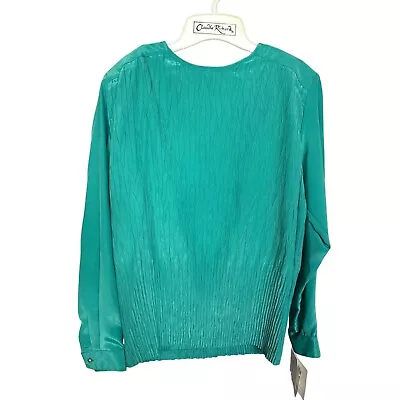 Vintage Claudia Richard Womens Teal Size 10 Wrinkled Ruffle Blouse NEW • $34.99