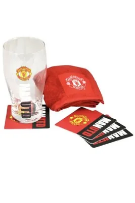Manchester United FC Mini Football Bar Set (Pint Glass TowelCoasters) • £17