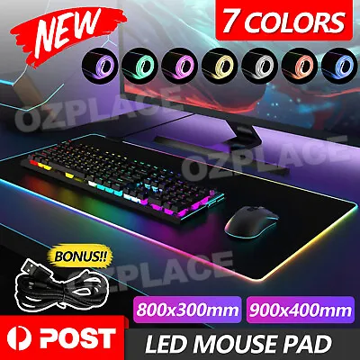 $14.95 • Buy LED Gaming Mouse Pad Large RGB Extended Mousepad Keyboard Desk Anti-slip Mat OZ