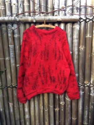 £35 • Buy Vintage 80s 90s Mohair Jumper Red Black Fuzzy Oversized Freddy Krueger Vibes 