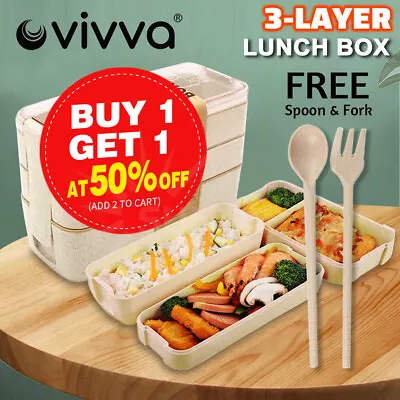 $12.46 • Buy Vivva Lunch Box Bento Students Kids 3-Layer 900ml Food Container Dinnerware