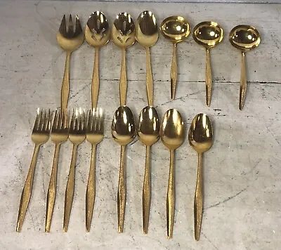 15pc Lot Of Vintage MCM Florentine Stainless Gold Plated Flatware Serving • $31.45