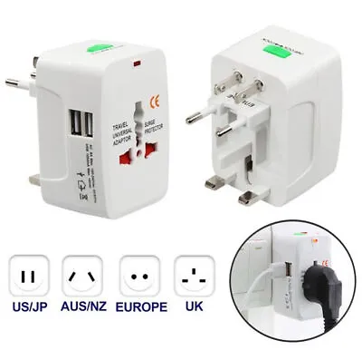 Universal Travel Adapter World Wide Use New Plug Charger UK EU AU US USB Port • £5.59