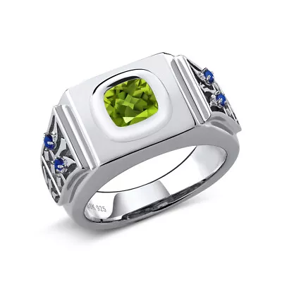 Green Peridot Blue Created Sapphire (2.49 Ct) In 925 Sterling Silver Men's Ring • $99.99
