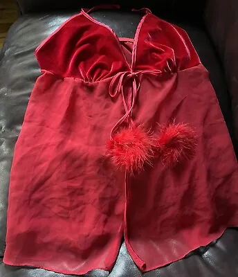 CINEMA ETOILE SEDUCTIVE WEAR Red Large Vintage  Velvet/ Chiffon Marabou Poms • $18