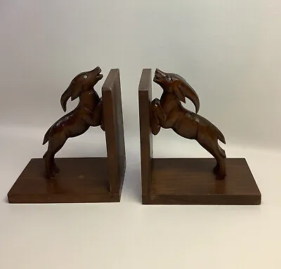 Vintage Wooden Carved Jumping Gazelle Book Ends • $24.50