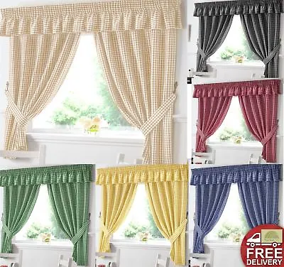 £13.99 • Buy Gingham Kitchen Curtains OR Matching Pelmet (Valance) Ready Made Many Sizes