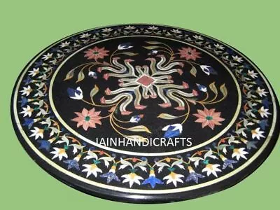 18'' Black Marble Table Top Coffee Dining Inlay Lapis Malachite Room Decor C205 • $474