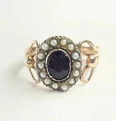 £399 • Buy Antique Georgian Garnet & Pearl 9ct Gold Ring