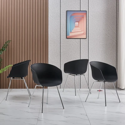$199.99 • Buy AINPECCA Set Of 4 Dining Chairs Black PP Seat Silver Chromed Metal Legs Office