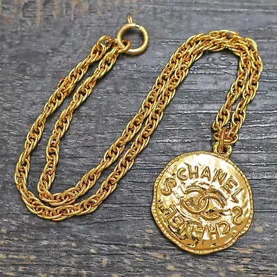 CHANEL Gold Plated CC Logos Round Charm Vintage Necklace Pendant #221c Rise-on • £492.74