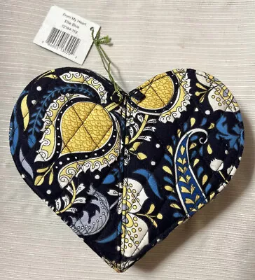 Vera Bradley Jewelry Trinket Box Heart Shape Quilted Fabric Ellie Blue Yellow • $14.90