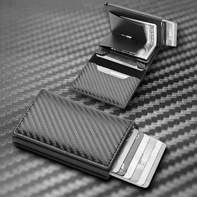 Men's RFID Blocking Slim Leather Wallet Credit Card ID Holder Carbon Fiber Purse • $12.89