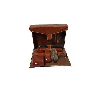  Vintage Mens Leather Travel Luggage Grooming Kit - Swank Brush Case • $25