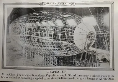 Feb 23 1931 Illus News Poster Shaping Up USS Akron Airship Being Built Amazing • $28