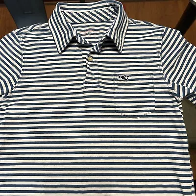 Vineyard Vines Boys Size 6 Blue White Striped Short Sleeve Polo Shirt • $9.99