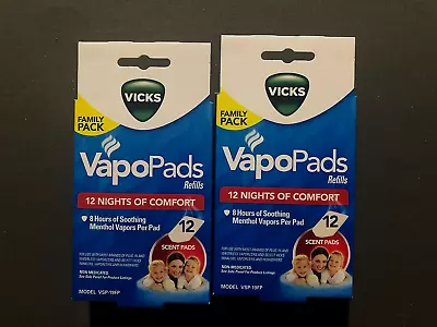 VICKS VapoPads Refills Family Pack 12 Scent Pads 8 Hours Of Soothing Vapor (2pk) • $29.99