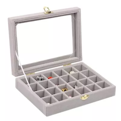 24 Grids Velvet Glass Jewelry Ring Display Organizer Box Tray Holder Earrings... • $16.30