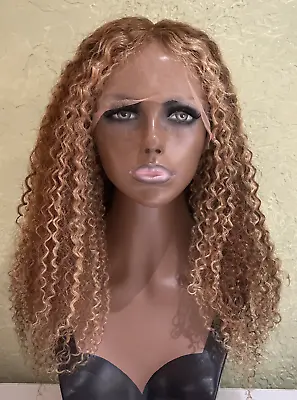 $250 • Buy Lace Front Real Human Hair Wig Light Brown 24” Stretched  Highlights Curly 13x4L