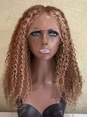 Lace Front Real Human Hair Wig Light Brown 24” Stretched  Highlights Curly 13x4L • $250