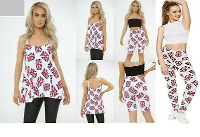 £7.90 • Buy Ladies Union Jack Flag UK Print New Stretch Vest And Shorts Trouser Size UK8-22