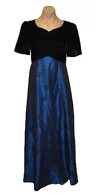 Unbranded Vintage 80s 90s Velvet & Blue Taffeta A-Line Party Prom Dress Sz 4 • $37.49