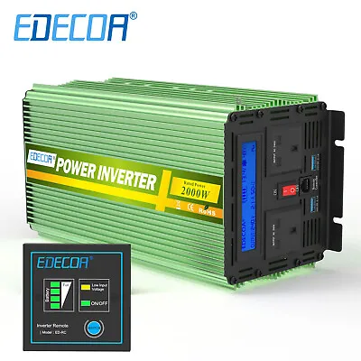£153.99 • Buy EDECOA Power Inverter  DC 12V To AC 240V 2000W LCD UK Camper RV Outlets