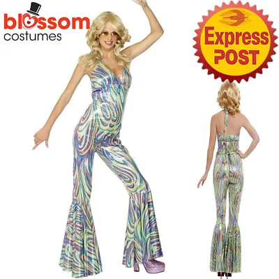 CA1759 Dancing Queen Catsuit Go Go Retro Hippie Groovy Disco Womens 70s Costume • £39.26