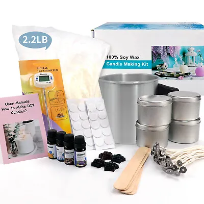 £30.97 • Buy Candle Making Kit Pouring Pot Wicks 2.2lbs Natural Soy Wax For Soap Gift Box DIY