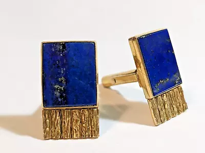 Rare Vintage Blue Lapis Lazuli 14K Gold Rectangle Cufflinks 1970s • $374.25