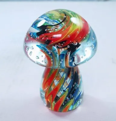 M Design Art Hand Blown Huge Rainbow Colorful Layer Mushroom Glass Paperweight • $29.95