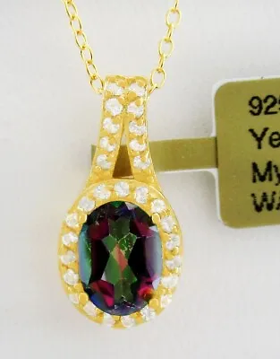 LAB CREATED 1.58 Cts MYSTIC TOPAZ & WHITE SAPPHIRES NECKLACE .925 Silver - NWT • $0.99