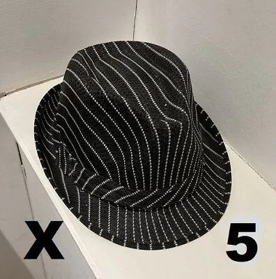 £19.99 • Buy 5  X Adult Trilby Hat Fancy Dress Black & White Stripe Gangster Bugsy Malone