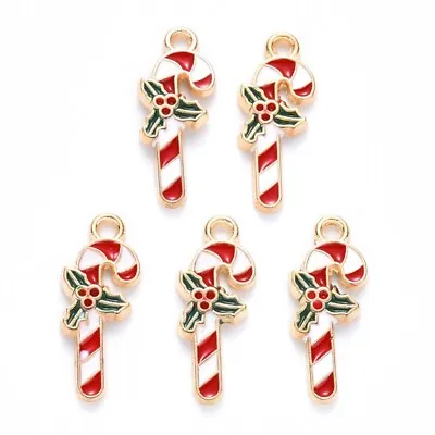 Christmas Candy Cane Charms Red Enamel And Gold Charm 19mm Christmas Charm • £3.40