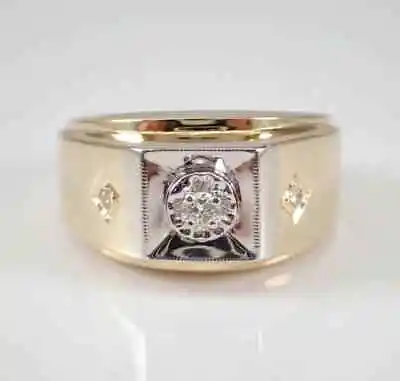 Real Moissanite 0.50Ct Round Cut Vintage Style Men's Ring 14K Yellow Gold Plated • $135.99