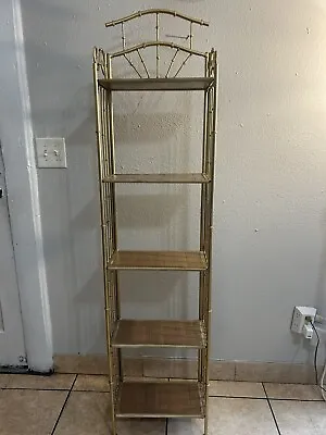 Vintage Folding Gold/bamboo Metal  Display 5  Tear Shelf MCM Hollywood Regency • $499.99