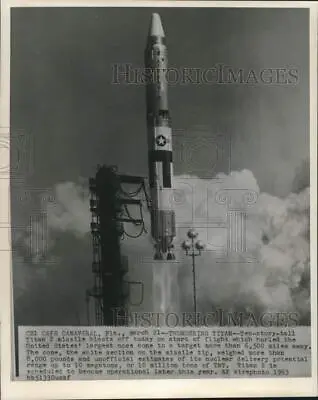 1963 Press Photo Titan 2 Missile Launched From Cape Canaveral Florida • $16.99