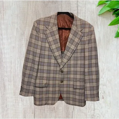 Sears Mens Two Button Front Plaid Wool Blazer Jacket Multicolor S171 Size 42 • $47.25